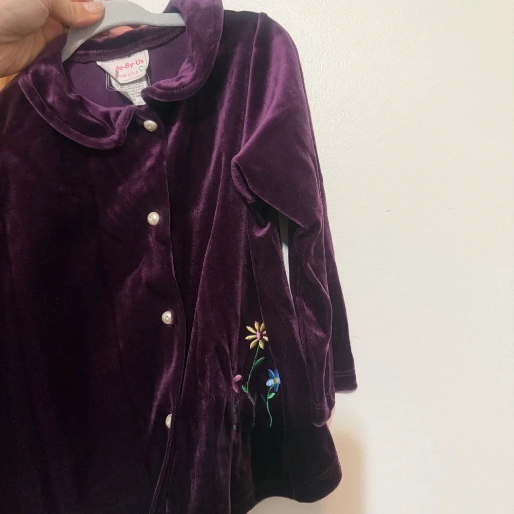 Vintage Purple Velour Kids Jacket with Floral Embroidery 4t